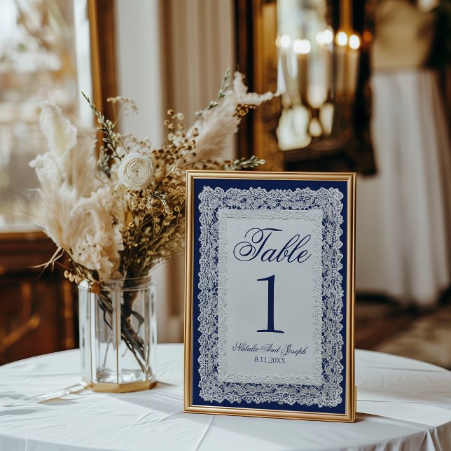 Número de mesa de boda de encaje azul marino vinta (Subido por el creador)