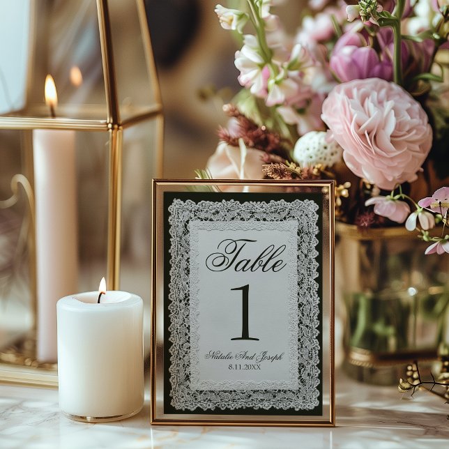 Número de mesa de boda de encaje blanco y negro vi (Subido por el creador)