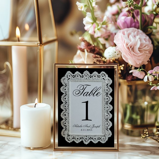 Número de mesa de boda de encaje en blanco y negro (Subido por el creador)