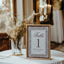 Número de mesa de boda de encaje marrón chocolate