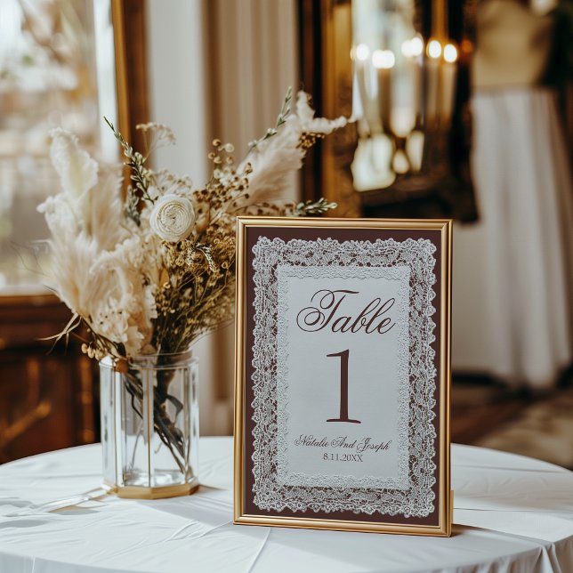 Número de mesa de boda de encaje marrón chocolate  (Subido por el creador)
