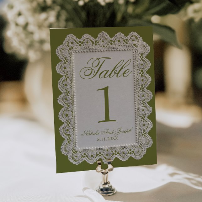 Número de mesa de boda de encaje verde oliva Old M (Subido por el creador)
