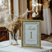 Número de mesa de boda de encaje verde oliva vinta