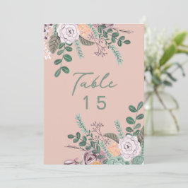 número de mesa de boda de eucalipto rosa floral