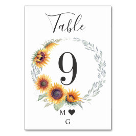 Número de mesa de boda de flor de girasol