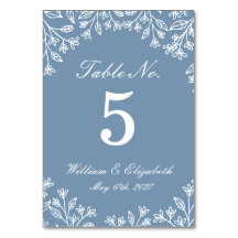 Número de mesa de boda de flor silvestre azul polv