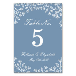 Número de mesa de boda de flor silvestre azul polv