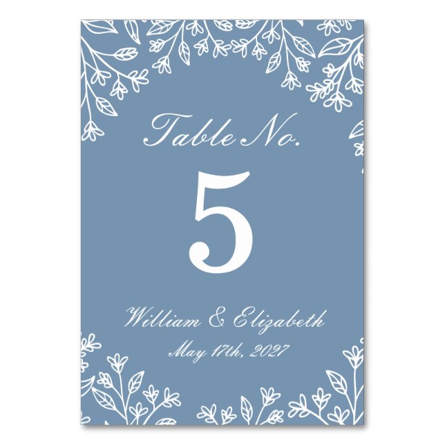 Número de mesa de boda de flor silvestre azul polv (Anverso)