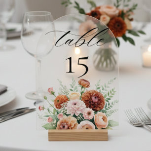 Número de mesa de boda de flores de salvia naranja