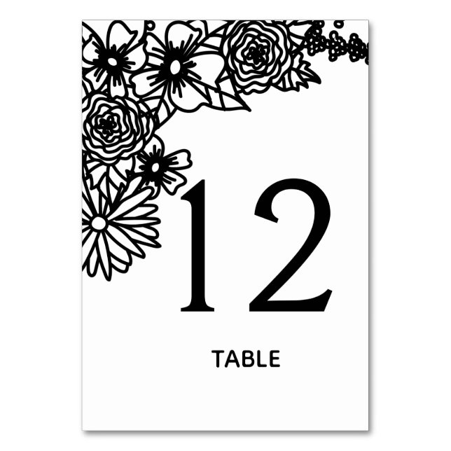 Número de mesa de boda de flores silvestres en bla (Anverso)