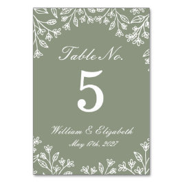 Número de Mesa de Boda de Flores Silvestres Verde 