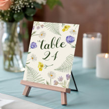 Número de mesa de boda de flores silvestres verde
