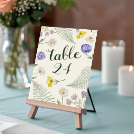 Número de mesa de boda de flores silvestres verde