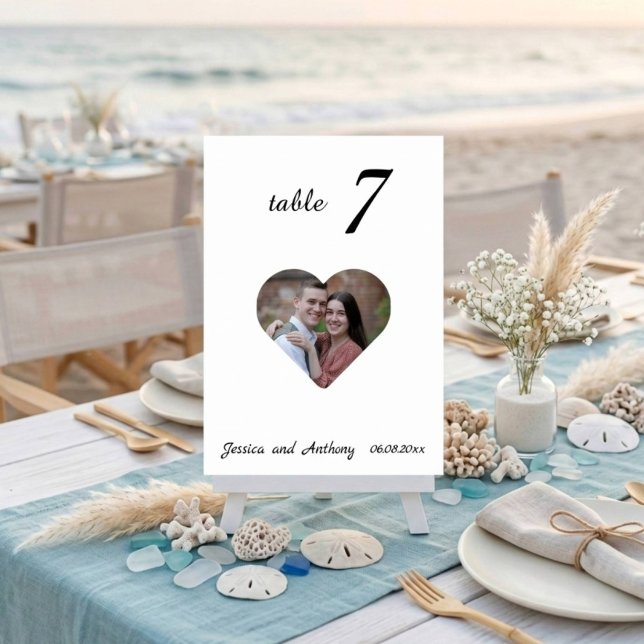 Número de mesa de boda de foto blanco único elegan (Subido por el creador)