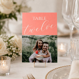 Número de mesa de boda de foto rosa coral