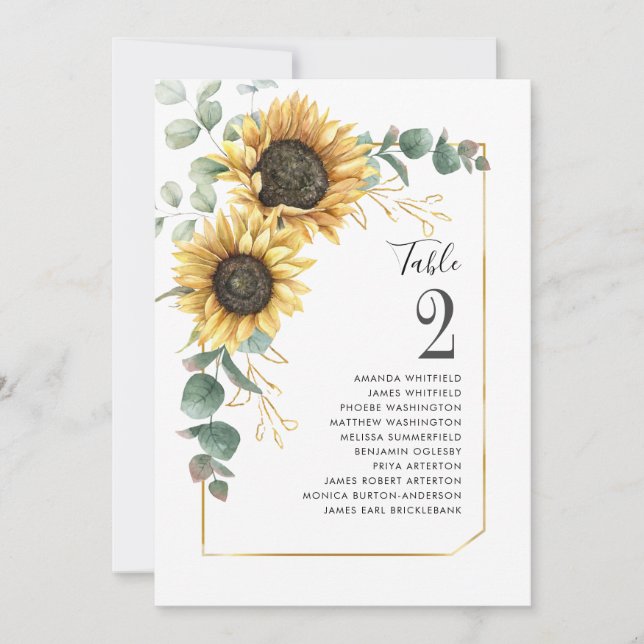 Número de mesa de boda de girasol Eucalipto Asient (Anverso)