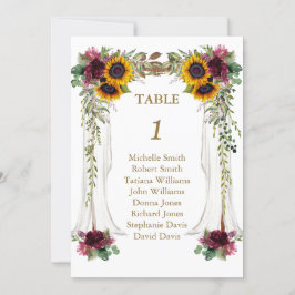 Número de mesa de boda de girasoles de dosel de ot