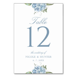 Número de mesa de boda de Hortensia azul polvorien