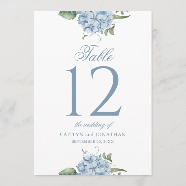 Número de mesa de boda de Hortensia Azul Polvorien (Anverso)