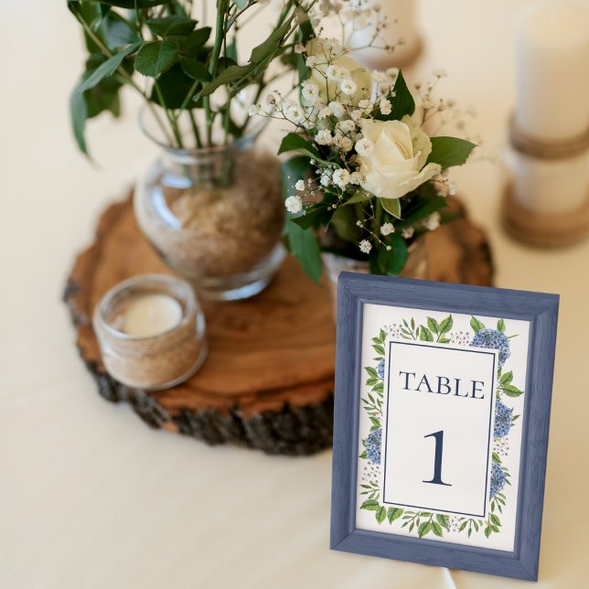 Número de mesa de boda de Hortensias Azules Acuare (Subido por el creador)