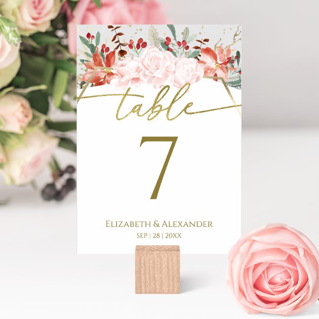 Número de mesa de boda de invierno acuarela dorada (Subido por el creador)