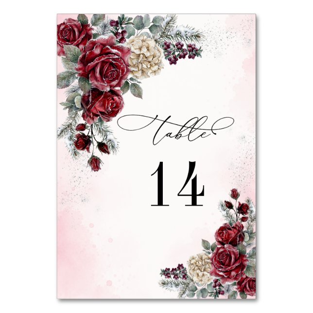Número de Mesa de Boda de Invierno de Rosas Helada (Anverso)