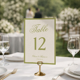 Número de mesa de boda de jardín con caligrafía de
