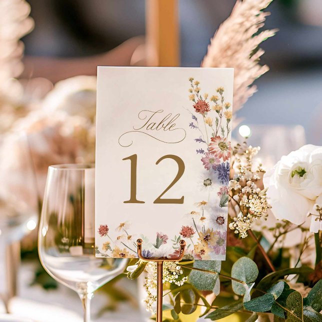 Número de mesa de boda de jardín de flores silvest (Wildflower Wedding Table Numbers)