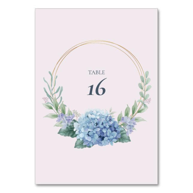 Número de mesa de boda de jardín de Hortensia Azul (Anverso)