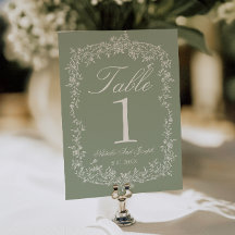 Número de mesa de boda de jardín verde salvia flor