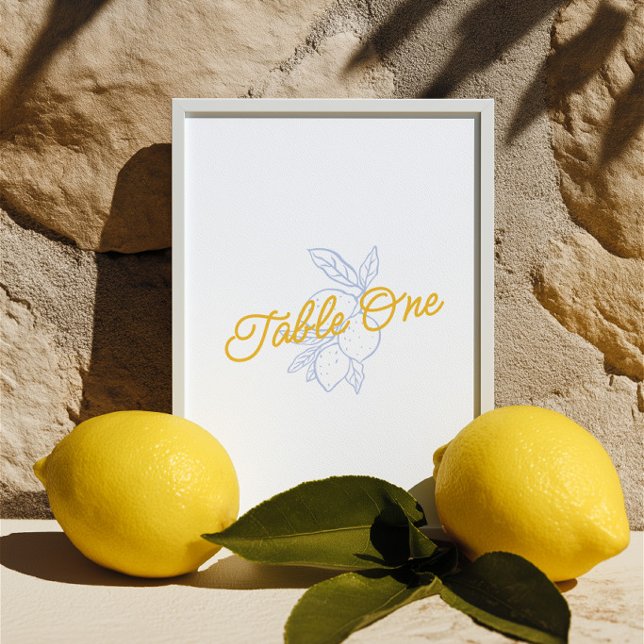 Número de Mesa de Boda de Limón Azul y Amarillo de (Citrus Blue & Yellow Lemon Wedding Table Number)