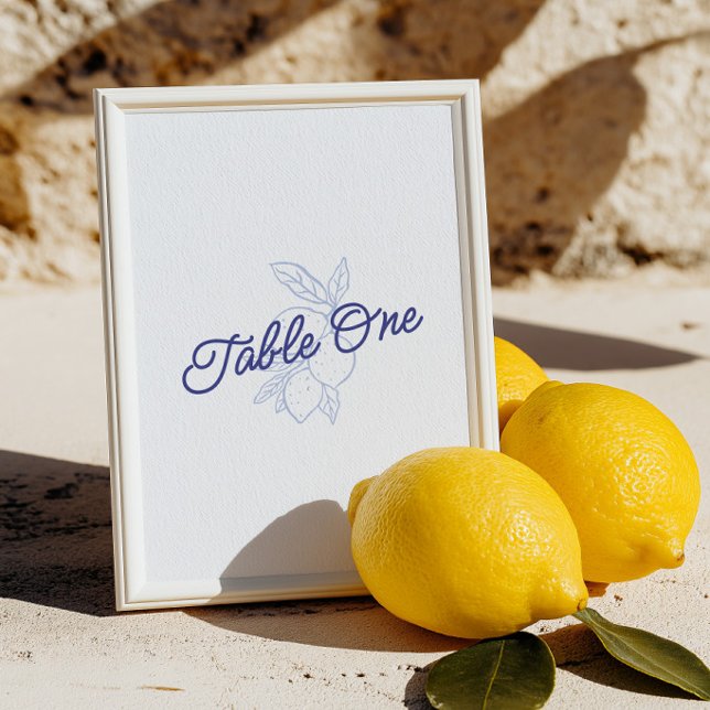 Número de Mesa de Boda de Limón Azul y Amarillo It (Italian Blue & Yellow Lemon Wedding Table Number)