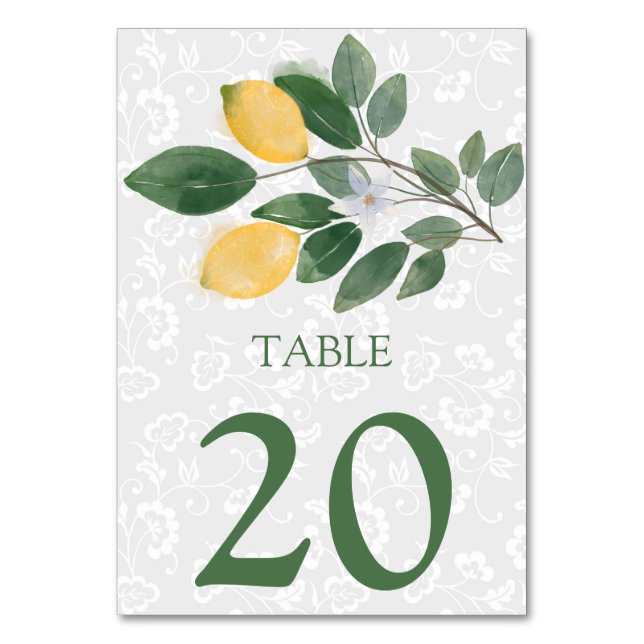 Número de mesa de boda de limones sicilianos acuar (Anverso)