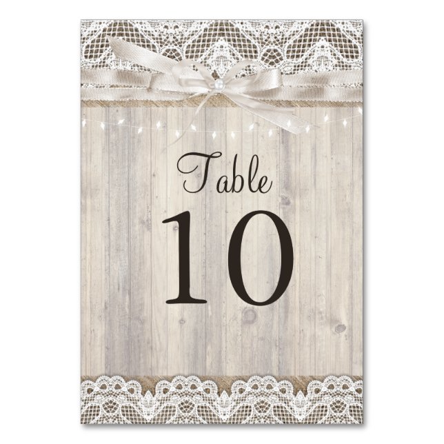 Número de Mesa de Boda de Madera con Encaje Rústic (Anverso)