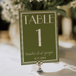 Número de mesa de boda de marfil verde oliva antig