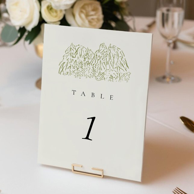 Número de mesa de boda de montaña Yosemite rústico (Rustic Yosemite Mountain Range 5x7" Wedding Table Number)