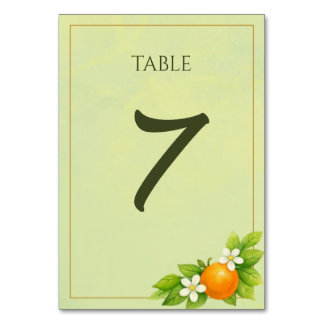 Número de mesa de boda de naranja y limón de jardí