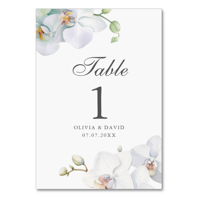 Número de Mesa de Boda de Orquídea Blanca Elegante (Anverso)