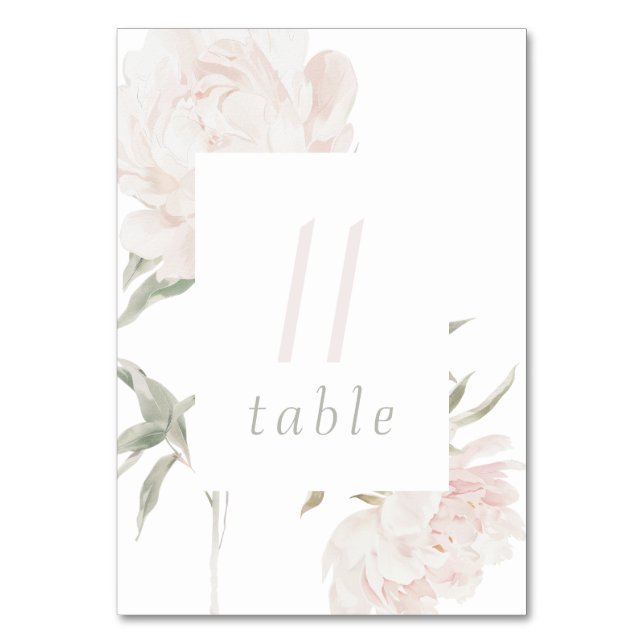 Número de mesa de boda de peonía de suave tono ros (Anverso)