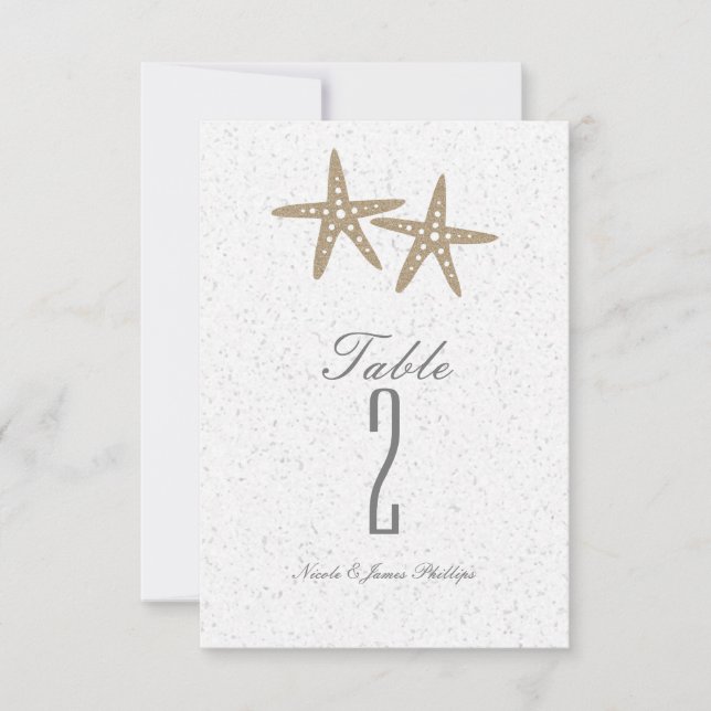 Número de mesa de boda de playa con dos estrellas  (Anverso)
