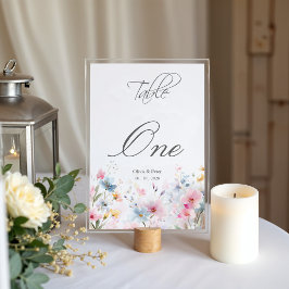 Número de mesa de boda de pradera de flores silves