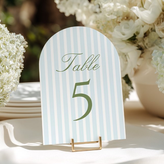 Número de mesa de boda de rayas azules elegantes (Subido por el creador)
