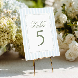 Número de mesa de boda de rayas azules elegantes