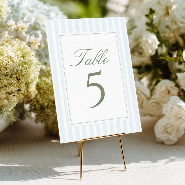 Número de mesa de boda de rayas azules elegantes (Subido por el creador)