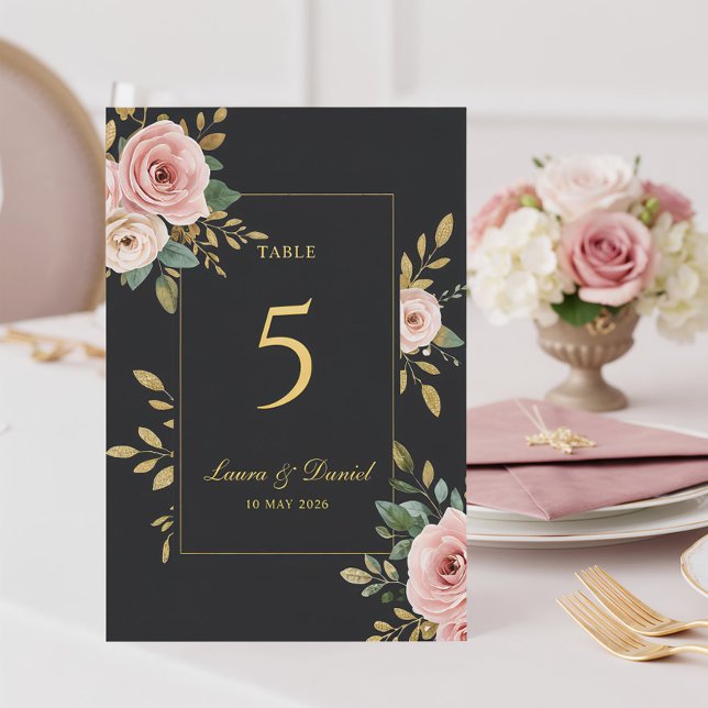 Número de mesa de boda de rosas negras y doradas e (Subido por el creador)