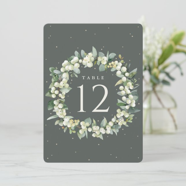 Número de mesa de boda de Snowberry+Eucalipto verd (Anverso de pie)