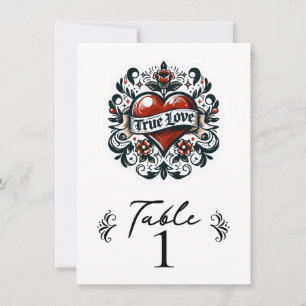 Número de mesa de boda de tatuaje de corazón de am