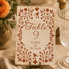 Número de mesa de boda de terracota beige mexicana