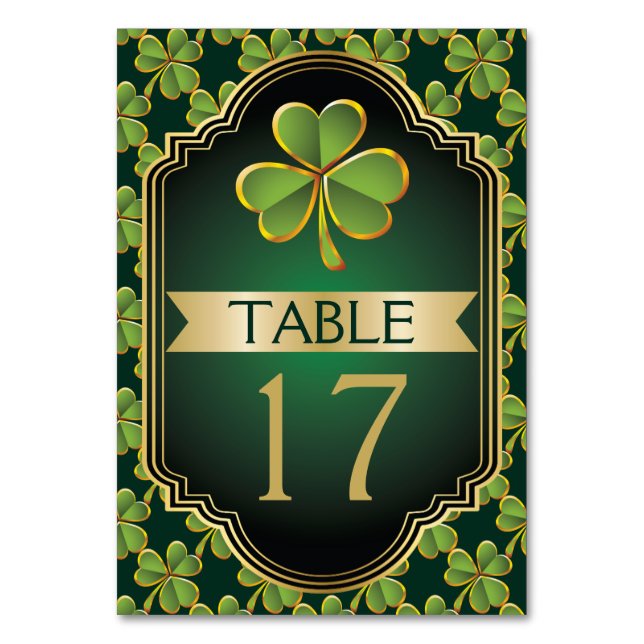 Número de mesa de boda de trébol irlandés verde y  (Anverso)
