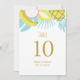 Número de mesa de boda de verano botánico tropical